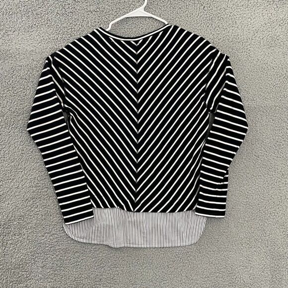 Fever Layered Casual Striped Women M Black Striped  Long Sleeve Top - Picture 5 of 9